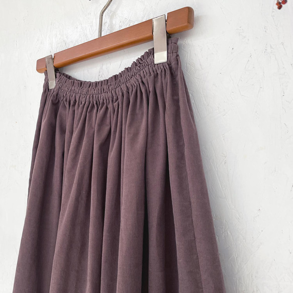丈オーダー可 遠州産やわらかコーデュロイのギャザースカート パープル 大きい 小さいサイズ nunono-13 8枚目の画像