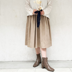 丈オーダー可 遠州産やわらかコーデュロイのギャザースカート グレイッシュベージュ 大きい小さいサイズ nunono-13 4枚目の画像
