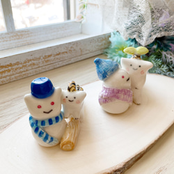 ぴーすこ君と雪だるま 陶人形 猫雪だるま / ベビー 恐竜 3枚目の画像