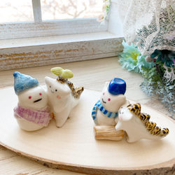 ぴーすこ君と雪だるま 陶人形 猫雪だるま / ベビー 恐竜 2枚目の画像