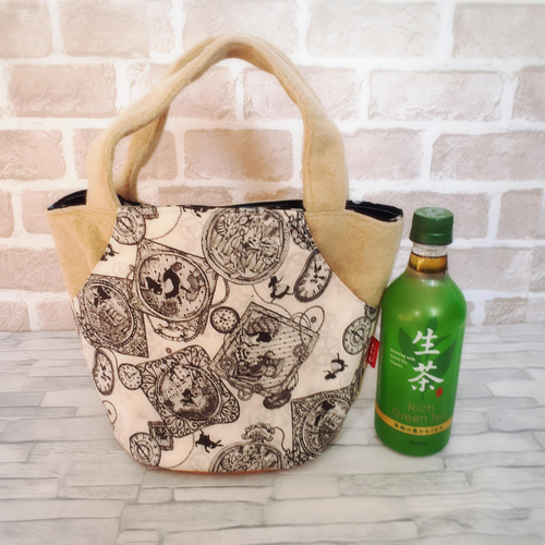 白い酒袋刺し子バック(ハンドメイド） 酒袋 リメイク トートバッグの