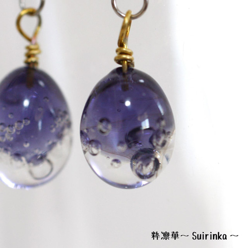 ガラス 泡 しずく 雫 ピアス 【パープル×クリア】がらす イヤリング 
