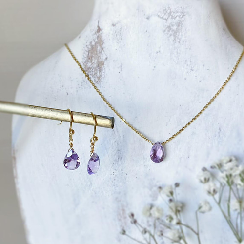 セットでお得】裸石ローズアメジストのネックレス&ピアス/イヤリングの  