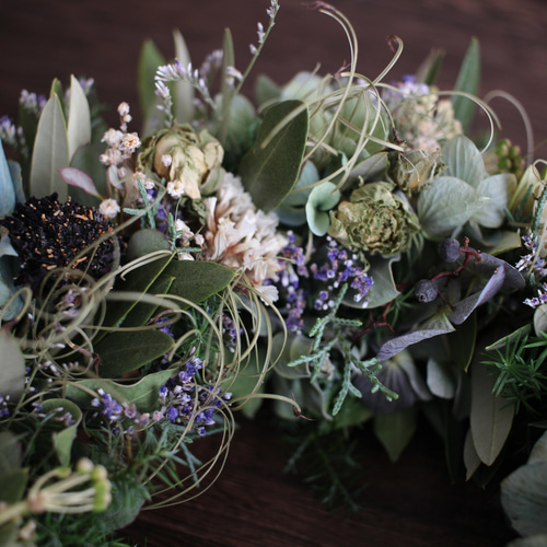 オリーブと水色紫陽花のふんわり春待ちリース✳︎ドライフラワー◎25  