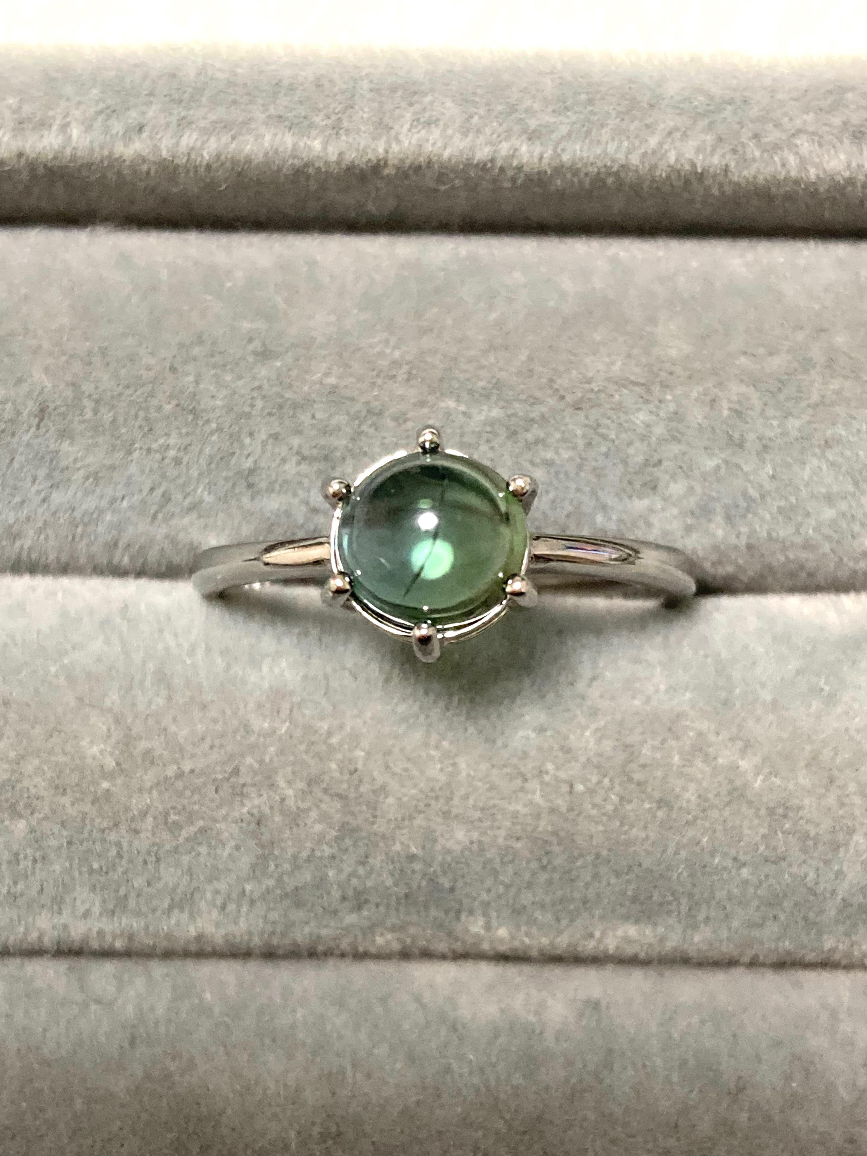 大粒7mm 宝石質　グリーントルマリン　ロジウムコーティングシルバー925 フリーサイズリング　10月誕生石　調整可能