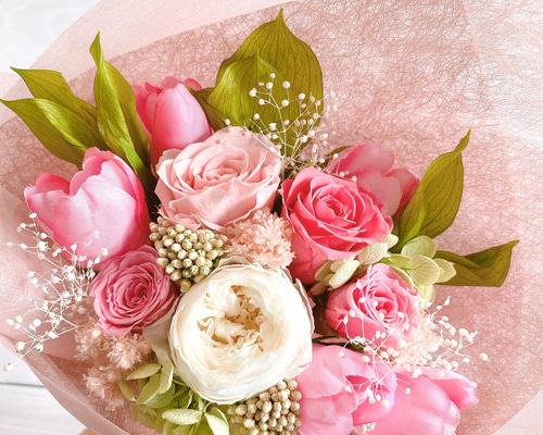 春色＊ローズとチューリップの花束【プリザーブドフラワー/アーティ
