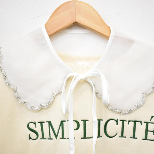 送料無料）ビーズ刺繍スカラップ裾デザインつけ襟（白）【No.757