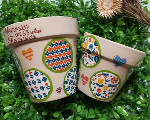 【454】リメイク鉢☆デコパージュ　Ｍサイズ植木鉢３個セット 454】リメイク鉢☆デコパージュ Mサイズ植木鉢3個セット 454