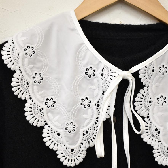 送料無料）華やかカットワーク小花柄刺繍つけ襟（白）【No.777