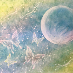 【A4ポスター】夢幻月下《ポストカード+おまけ付》癒し　ヒーリングアート　月　蝶　きれい 10枚目の画像