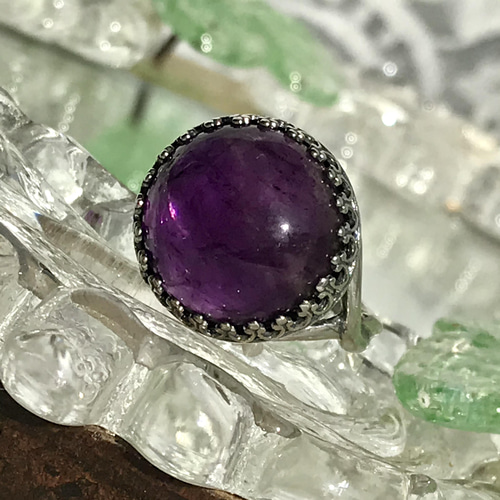 大粒の発色濃いめ・・アメジスト アンティークシルバーring (7～23号 