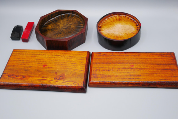 ケヤキの小皿　竹の菓子器　箸置き６点セット 2枚目の画像