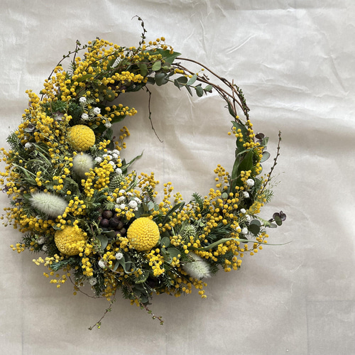 2日間限定！ミモザの三日月リースドライフラワー