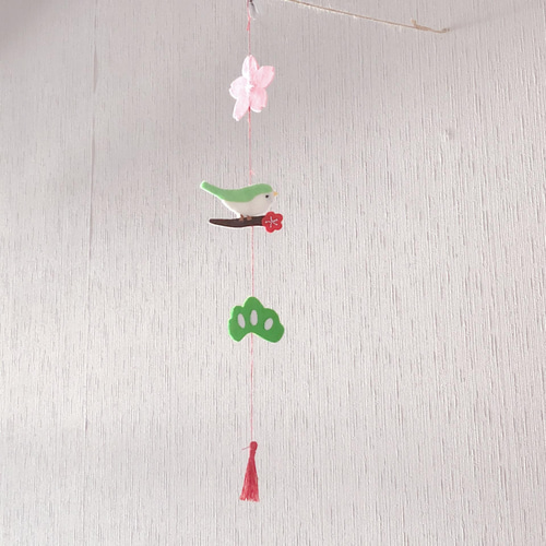 うぐいす 桜 刺繍 フェルト モビール つるし飾り ひな祭り ガーランド