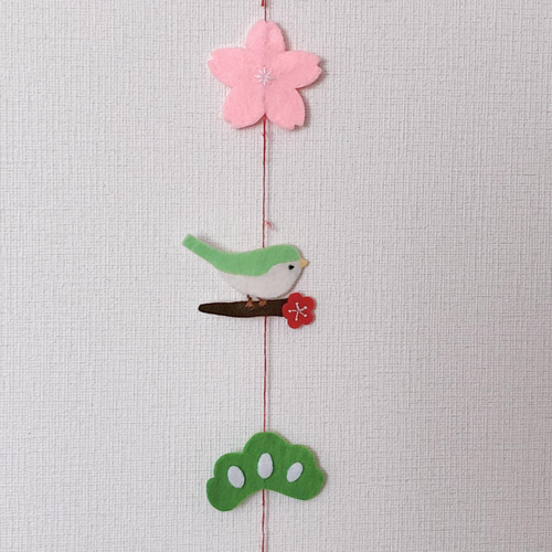 うぐいす 桜 刺繍 フェルト モビール つるし飾り ひな祭り ガーランド