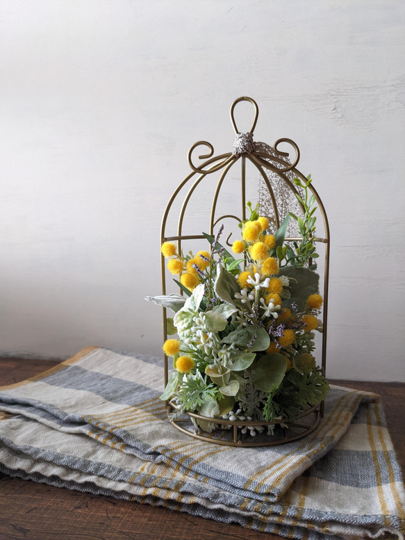 バードゲージアレンジ 鳥かごアレンジ フライングリース クリスマス