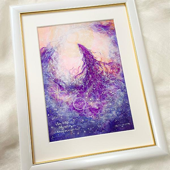 わたしの望み～紫の龍神様　A4サイズ太子額装原画作品　アクリル画 3枚目の画像