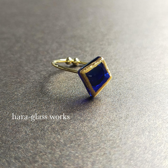 ガラスの宝石リング　ロイヤルブルー　フリーサイズ（ゴールド） 8枚目の画像
