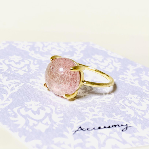 宝石質ピンクエピドートAAA-まん丸リング11号 天然石　 2枚目の画像
