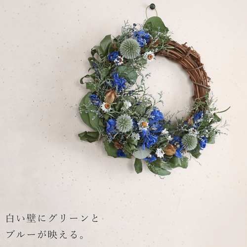 デルフィニュームのハーフムーンリース ＊ ドライフラワー ナチュラル