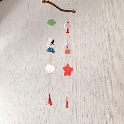 予約販売】ひなまつり うさぎ ひな道具 刺繍 フェルト ガーランド