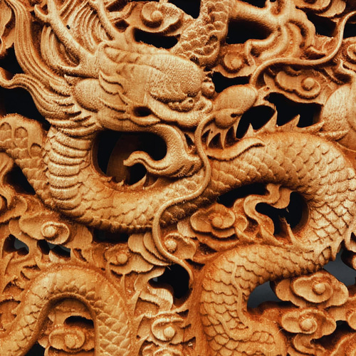 盤竜雲海2 26.5cm（円縁 五爪龍) 参次元彫刻『雅』 透かし彫 楠彫刻