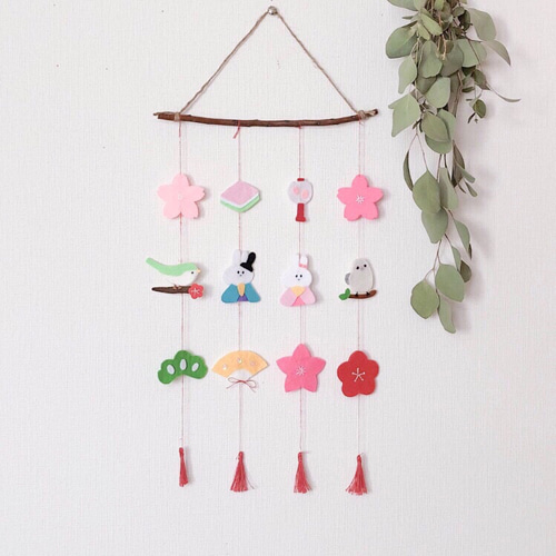 予約販売】ひなまつり うさぎ ひな道具 刺繍 フェルト ガーランド