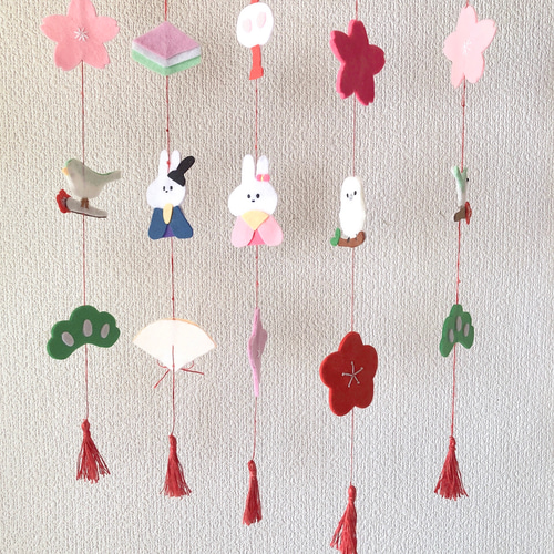 予約販売】ひなまつり うさぎ ひな道具 刺繍 フェルト