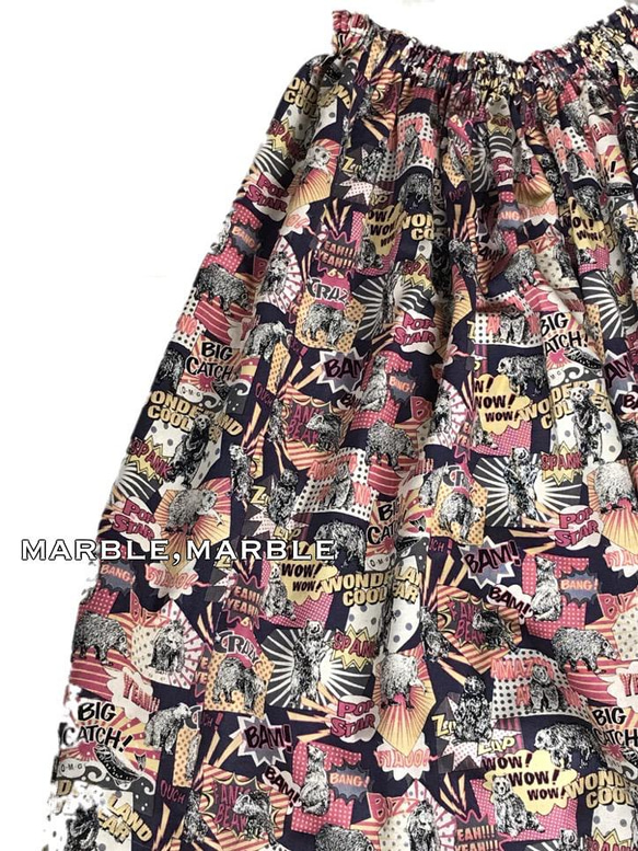 クマさんガオー！アメコミスカート　ギャザースカート　アメコミ　大人スカート　レディーススカート　スカート 1枚目の画像