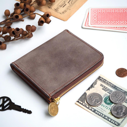 L字形拉鍊錢包(蠟皮革苦巧克力)本皮革小型 第1張的照片