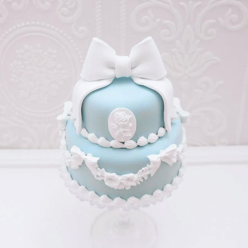 クラシカルりぼんクレイケーキ2段✳︎ミント＊色変更可＊フェイク