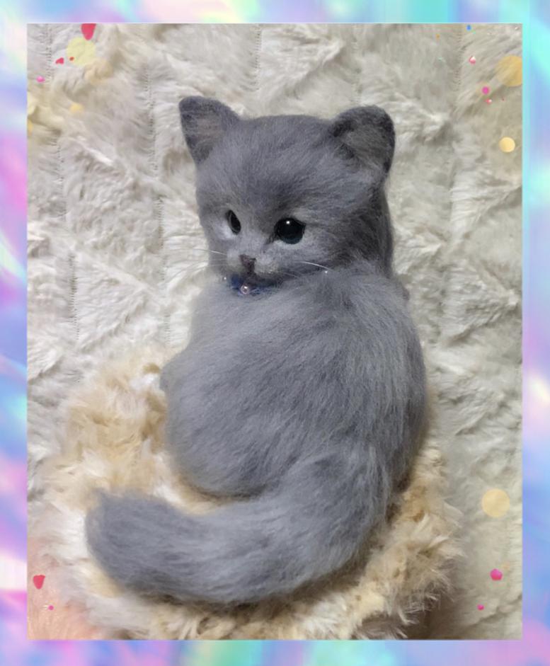 猫13⭐️羊毛フェルト 猫 壁掛け ロシアンブルー グレー ネコ 飾り グレー 猫 猫13⭐️羊毛フェルト ネコ 飾り 壁掛け ロシアンブルー