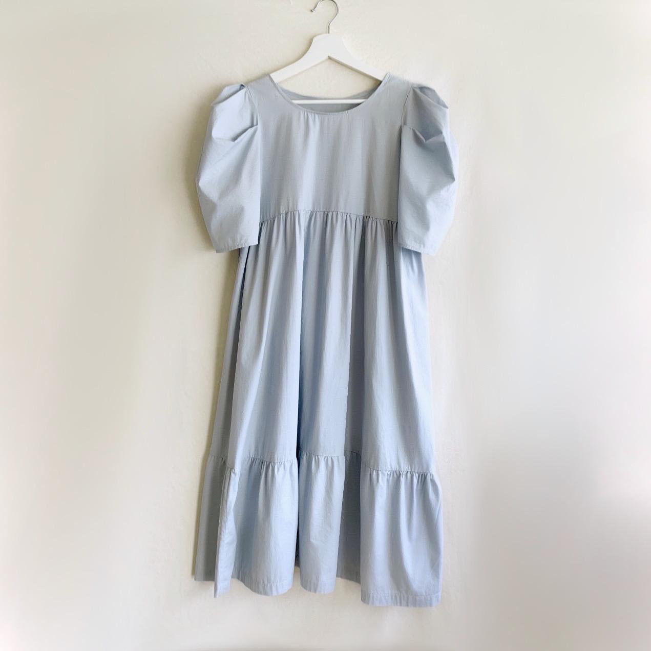 コットンボリューム袖ドレス　ライトブルー