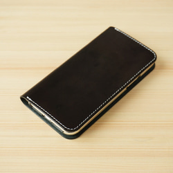 牛革 iPhone13 mini カバー  ヌメ革  レザーケース  手帳型  ブラックカラー 2枚目の画像
