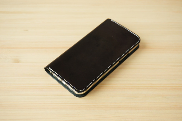 牛革 iPhone13 mini カバー  ヌメ革  レザーケース  手帳型  ブラックカラー 2枚目の画像