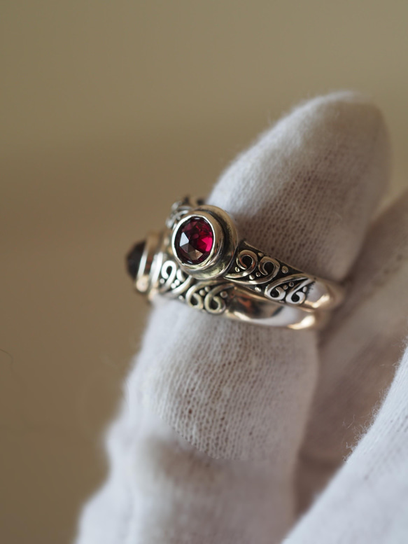 昭和レトロリング ガ－ネット ロードライトガーネット（RC)5/6 S925アンティークラウンドデザイン