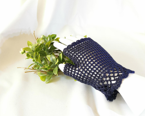 レースの手袋/ショート 紺/ ネイビー フィンガーレスグローブ おしゃれ
