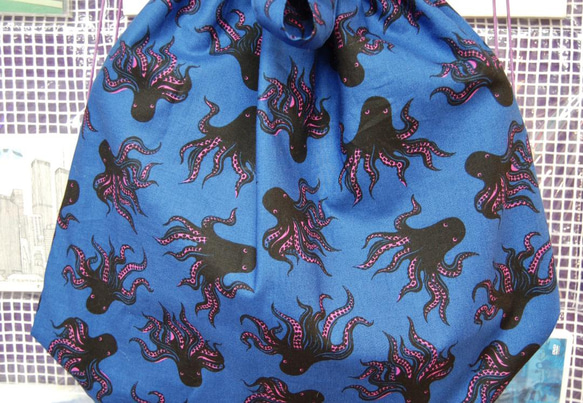 章魚棉托特包背包：藍色 第6張的照片