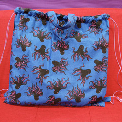 章魚棉托特包背包：藍色 第4張的照片