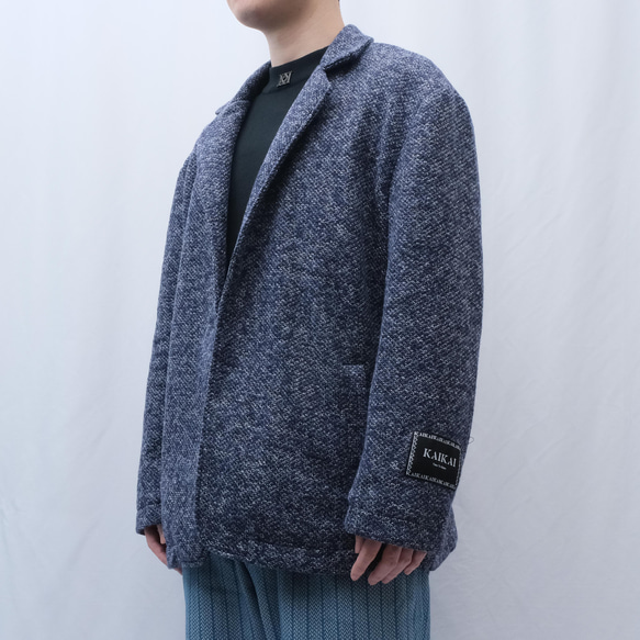 米立紋混紗西裝外套 - 藍 第3張的照片