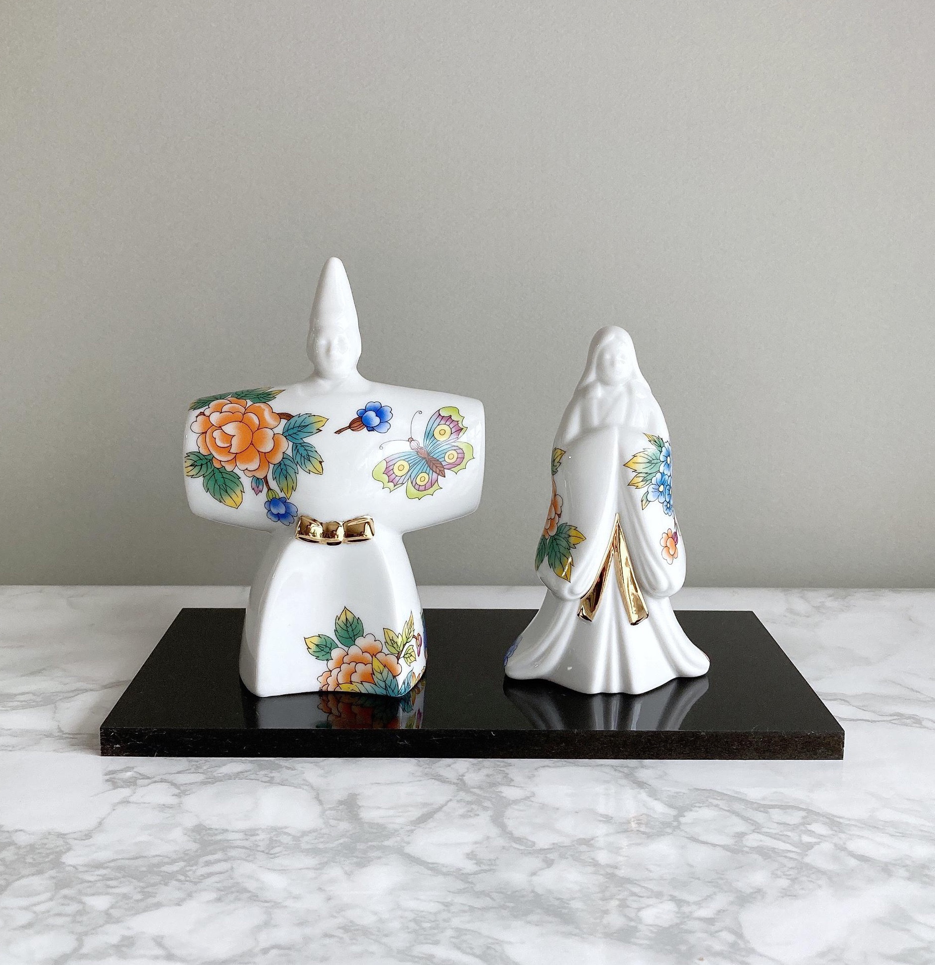 立ち雛（花蝶文・多色絵）｜華やぎを添える陶のひな人形