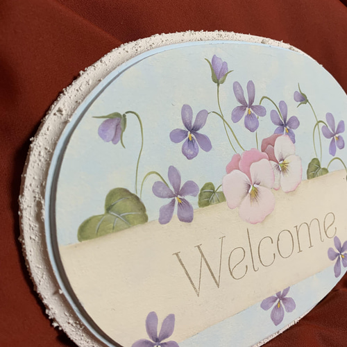 トールペイント＊すみれとビオラのwelcomeプレート その他インテリア  