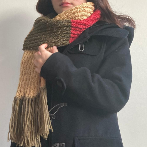 草木染めマフラー wool 多色 フリンジ 手編み 手染め ロング ユニ