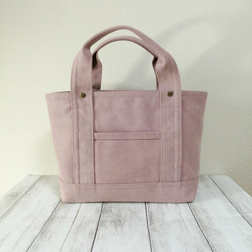 スモーキーピンクの帆布トートバック トートバッグ Chapeau de paille  