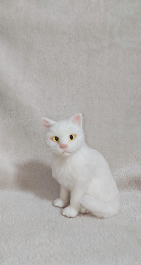 羊毛フェルト猫 白猫 白猫(中)置物#2 (羊毛フェルト) 羊毛フェルト 工房TAKA 通販