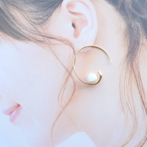 淡水パール 14kコート ぷっくりフープピアス ゴールド バロックパール 