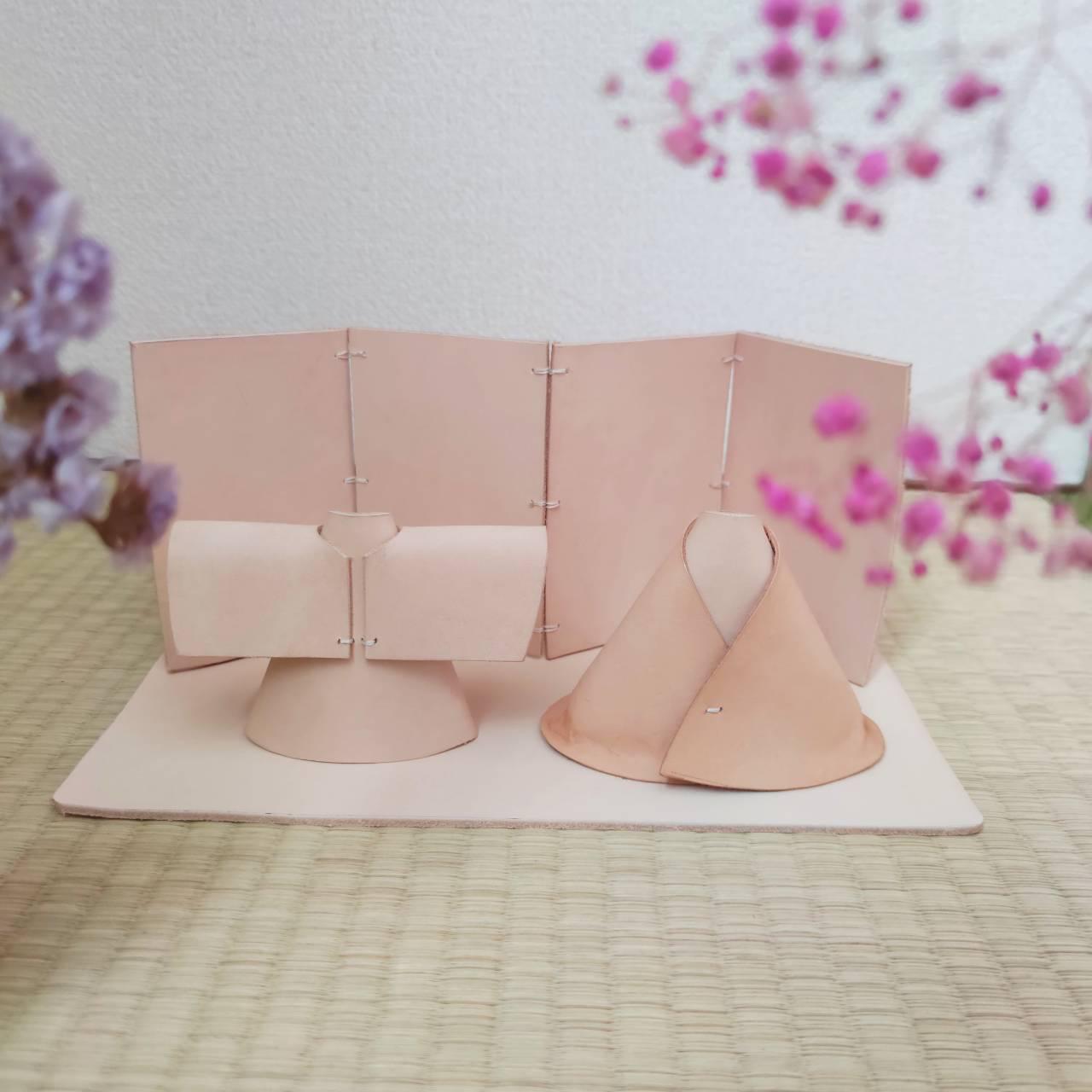 本革レザーの雛飾り雛人形セット ひな祭り桃の節句の飾り物