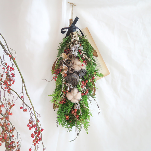 クリスマス(*^^*)縦長スワッグ フレッシュ swag 冬の縦長スワッグ