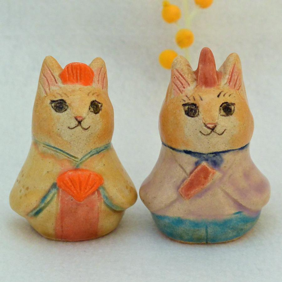陶器の猫雛 猫の種類を選べます 屏風や敷物つき お雛様 ひな祭り