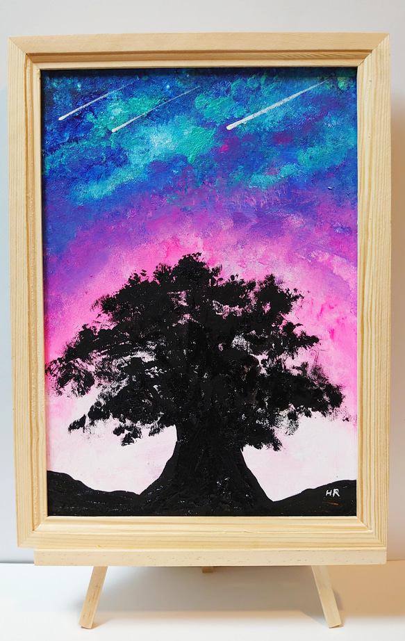 直径25㎝「夕空」油彩・絵画・原画・丸形